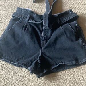 American eagle black jean mom shorts with waist tie. Size 8